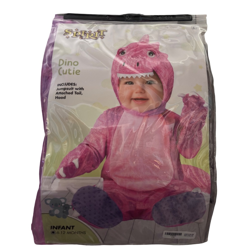 Spirit Halloween Dino Cutie Costume Infant 6-12 Months Pink Jumpsuit Excellent